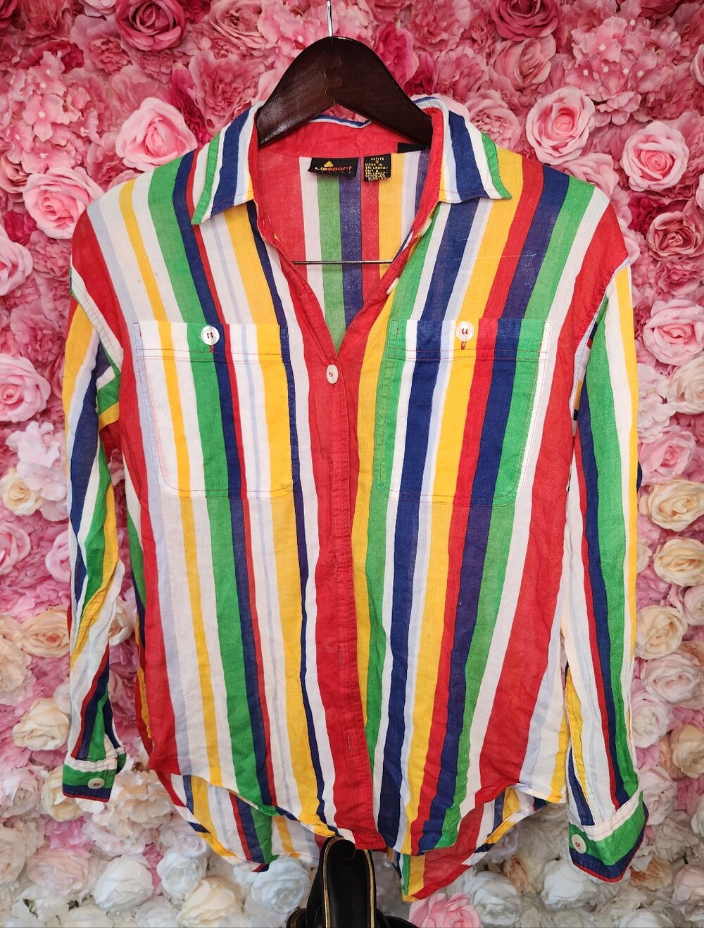 Rainbow Striped LizSport Button-Up Shirt